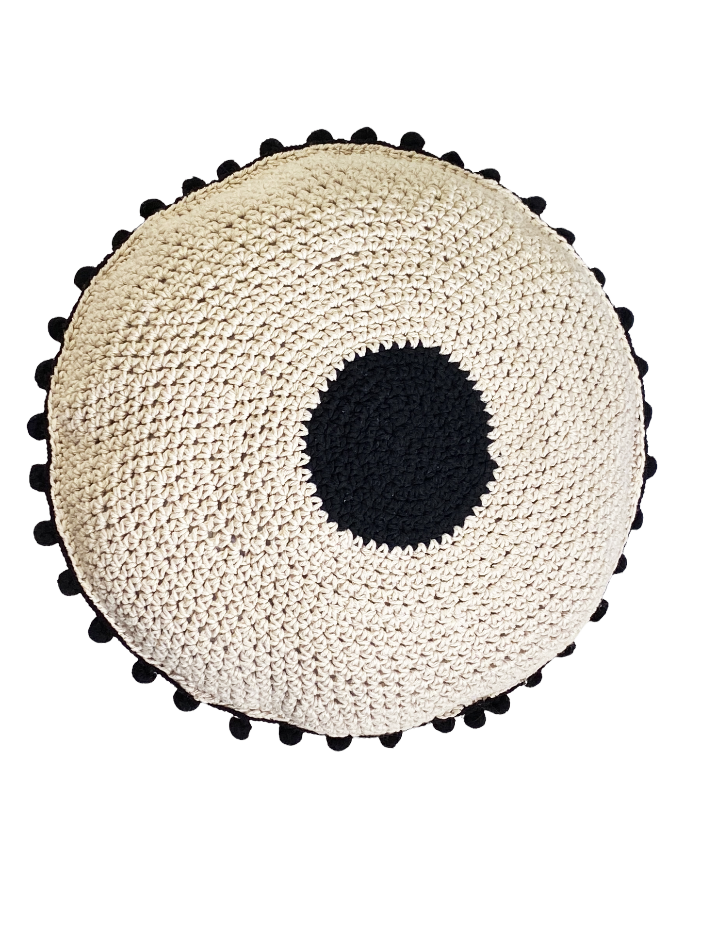 #4628 Handmade Round Crochet Pillow With Decorative Tassels
