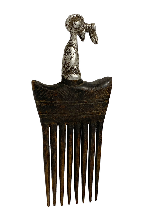 #731 African Baule I.Coast Comb W/ Bird Head Sculpture 8.25 " h
