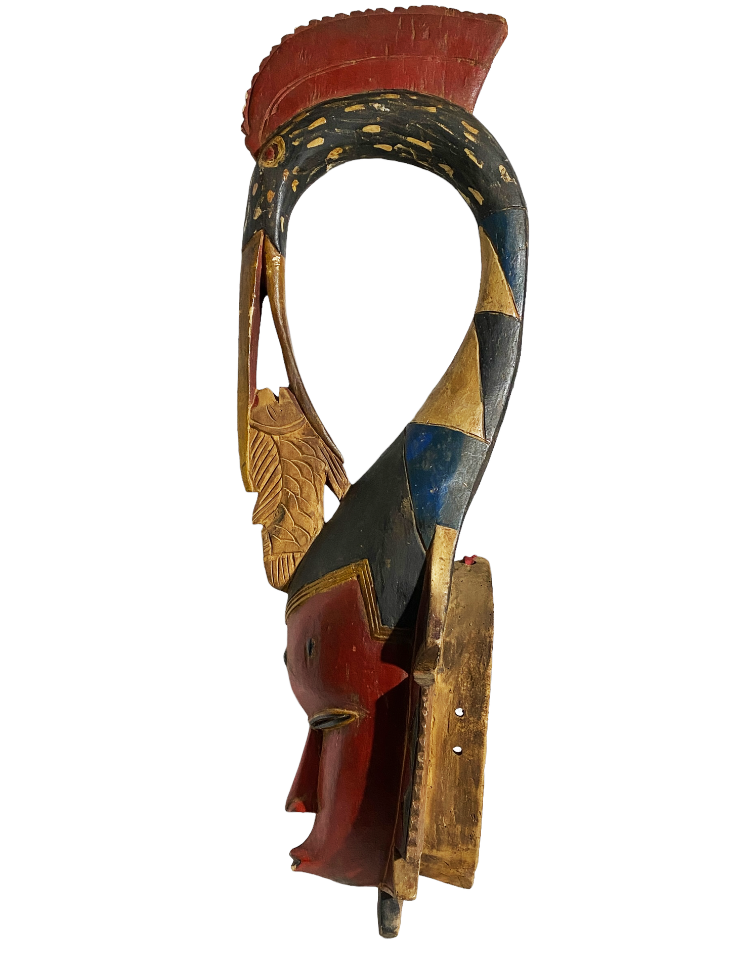 #5138 Large African Guru Portrait Bird Mask Cote d'Ivoire 38.5" H