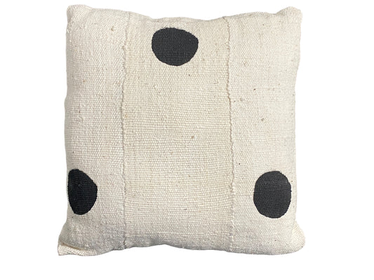 #5245 Mud Cloth Bogolan White W/Black Dots Pillow African Mali 15" H