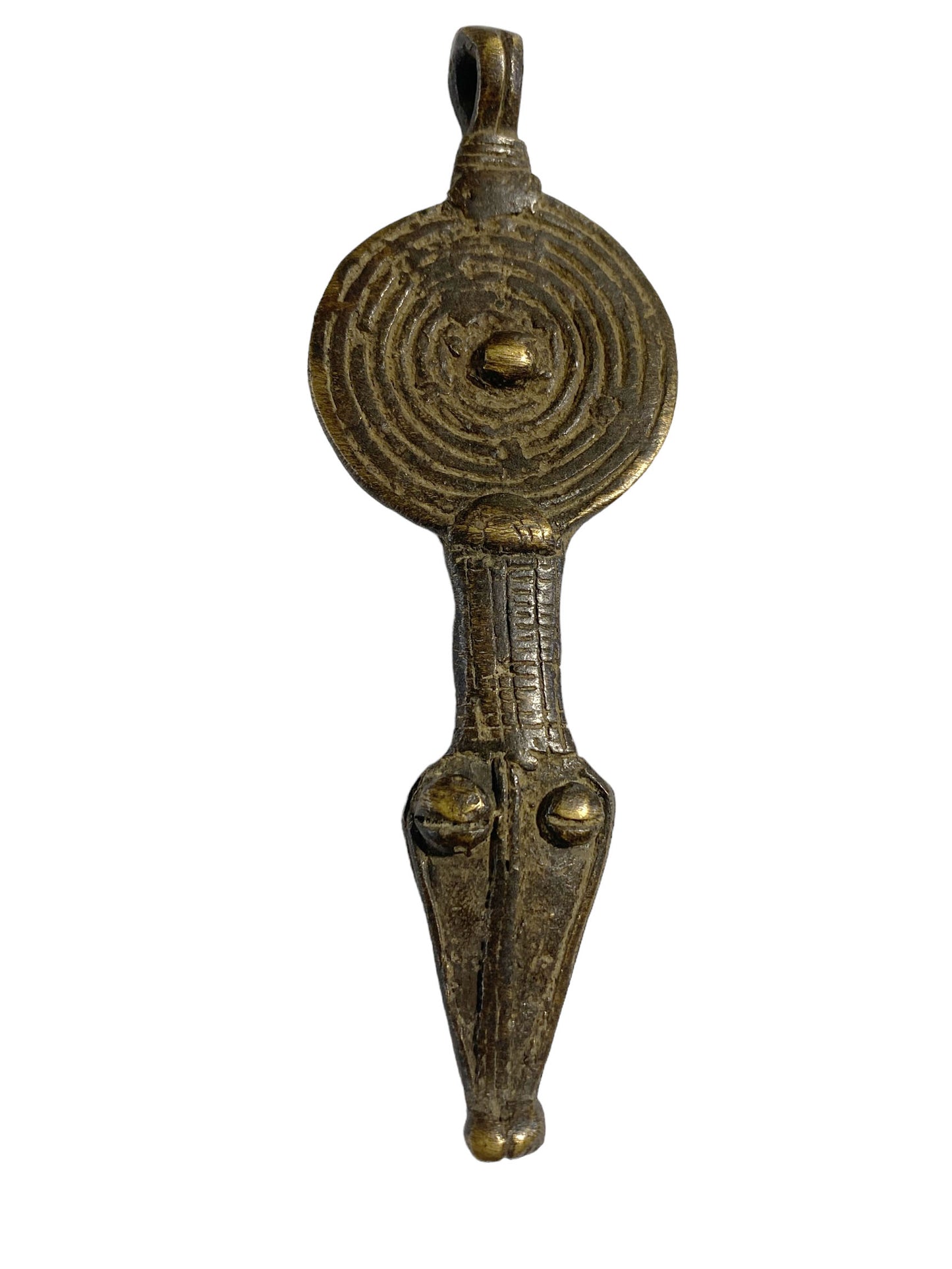 #4767 Vintage Gan Bronze Amulet Pendant of Ornate Serpent Burkina Faso