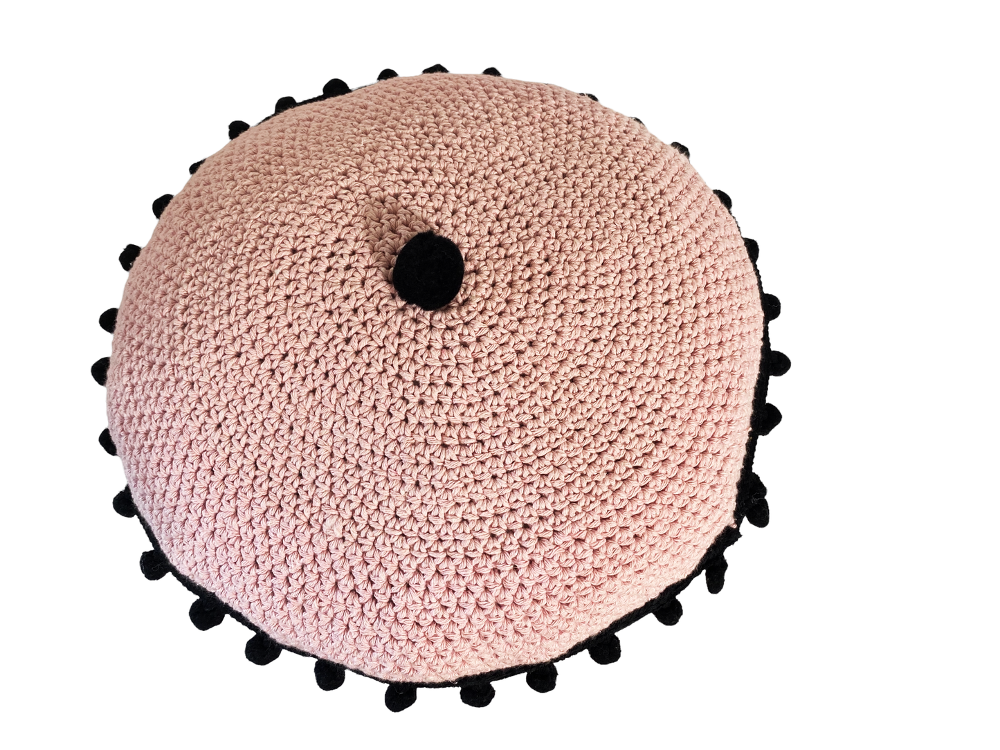 #4627 Handmade Round Crochet Pillow With Decorative Tassels 16" D
