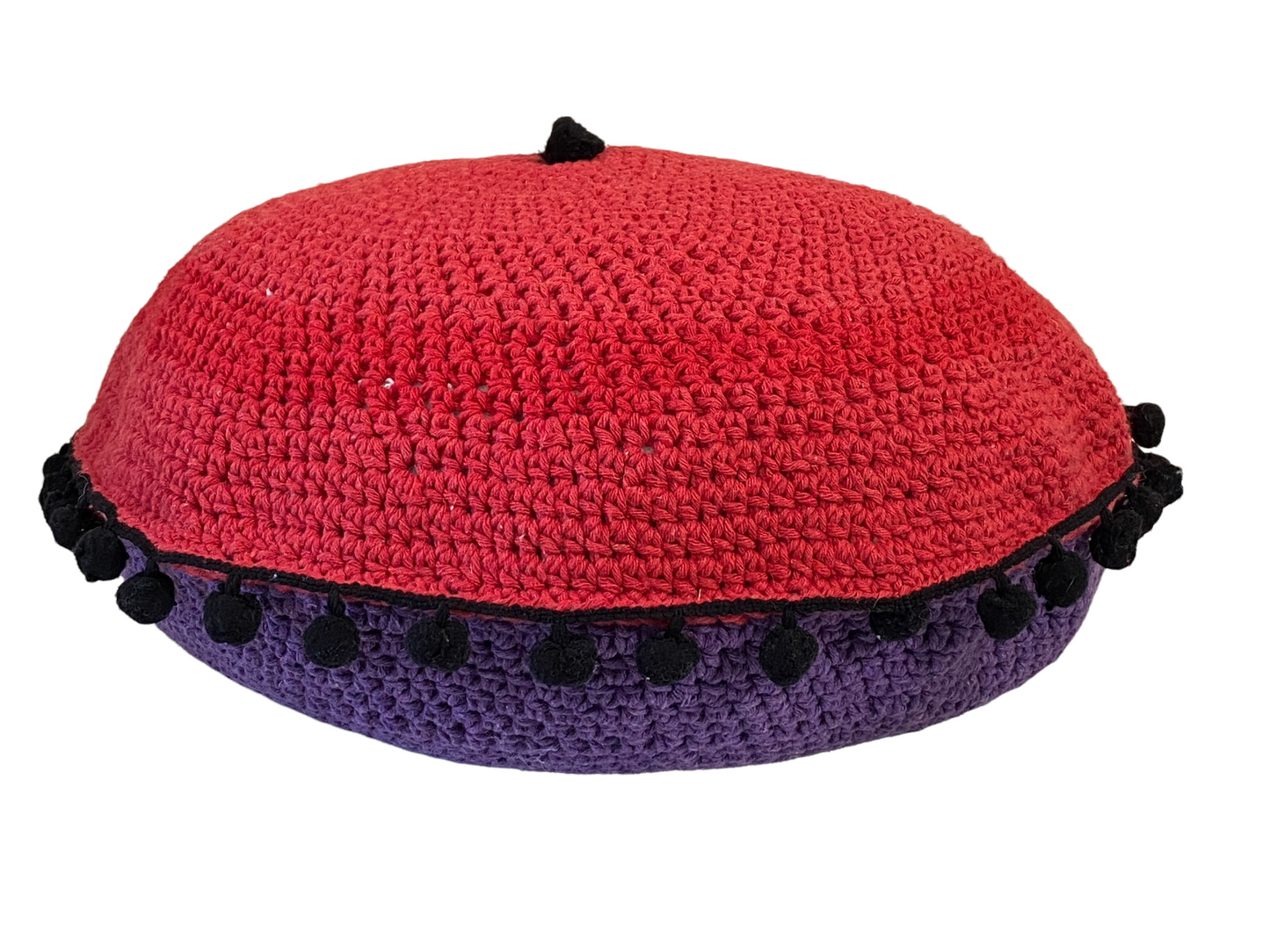 #4720 Handmade Round Crochet Pillow With Decorative Tassels