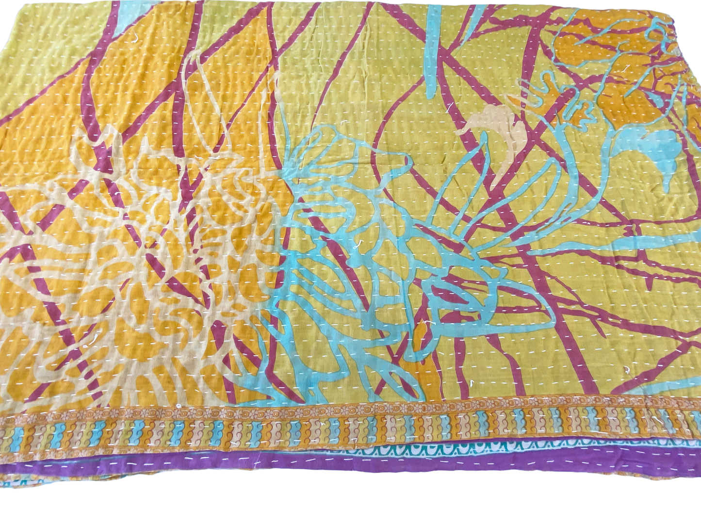 #5149 Vintage Indian Cotton Throw Kantha Quilt 56" w by 86" H