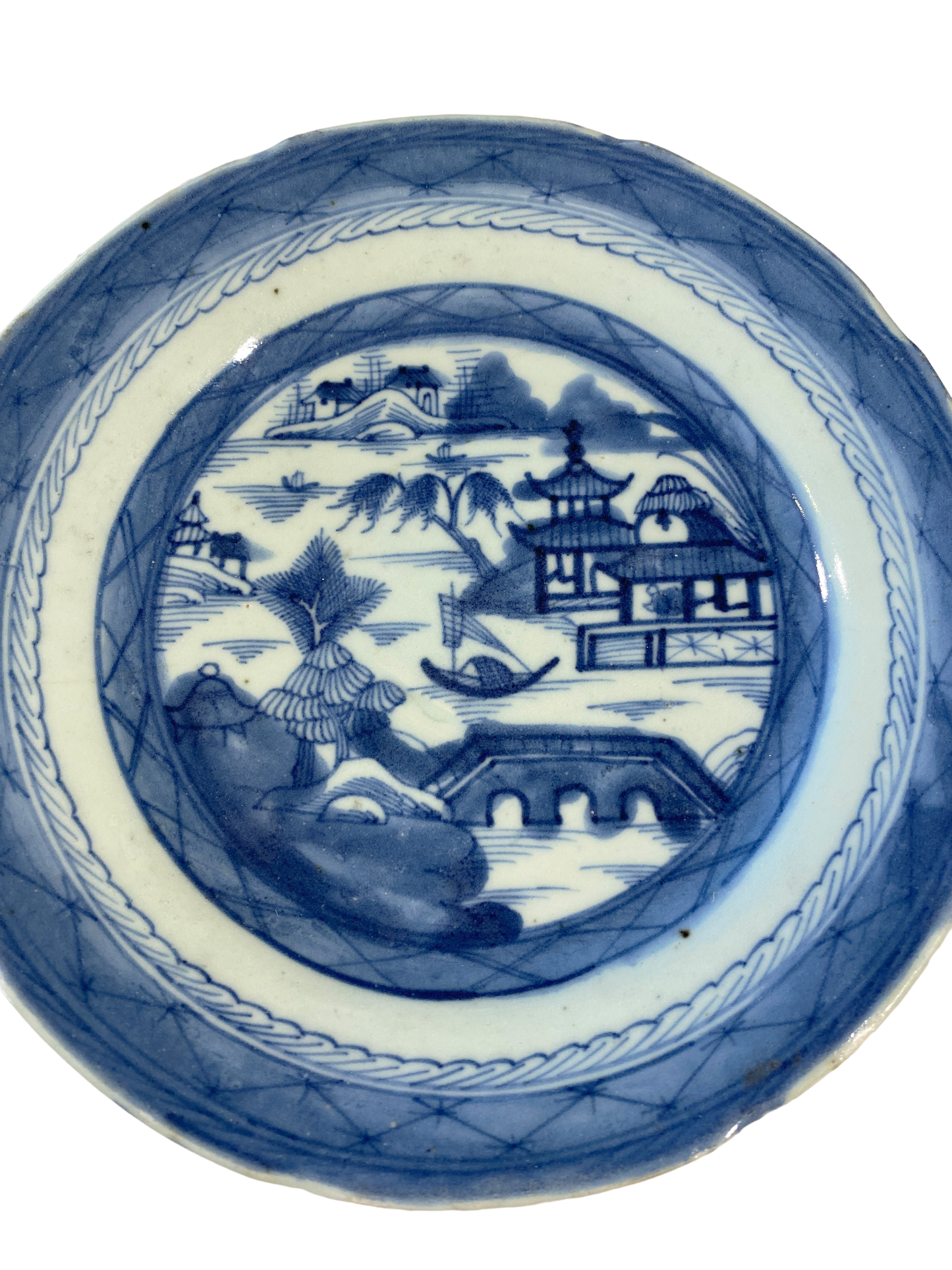 Copy of #4844 19th C Chinese Canton B and W Porcelain Pagoda Motif Plate 7.25" D
