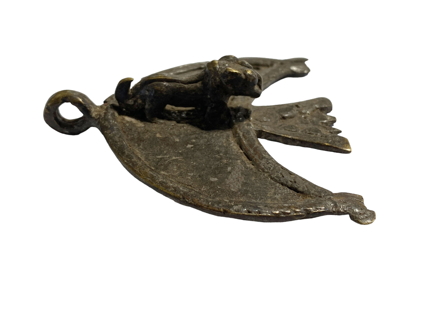 #4797 Vintage Gan Bronze Amulet Pendant of Ornate Leopard  Burkina Faso