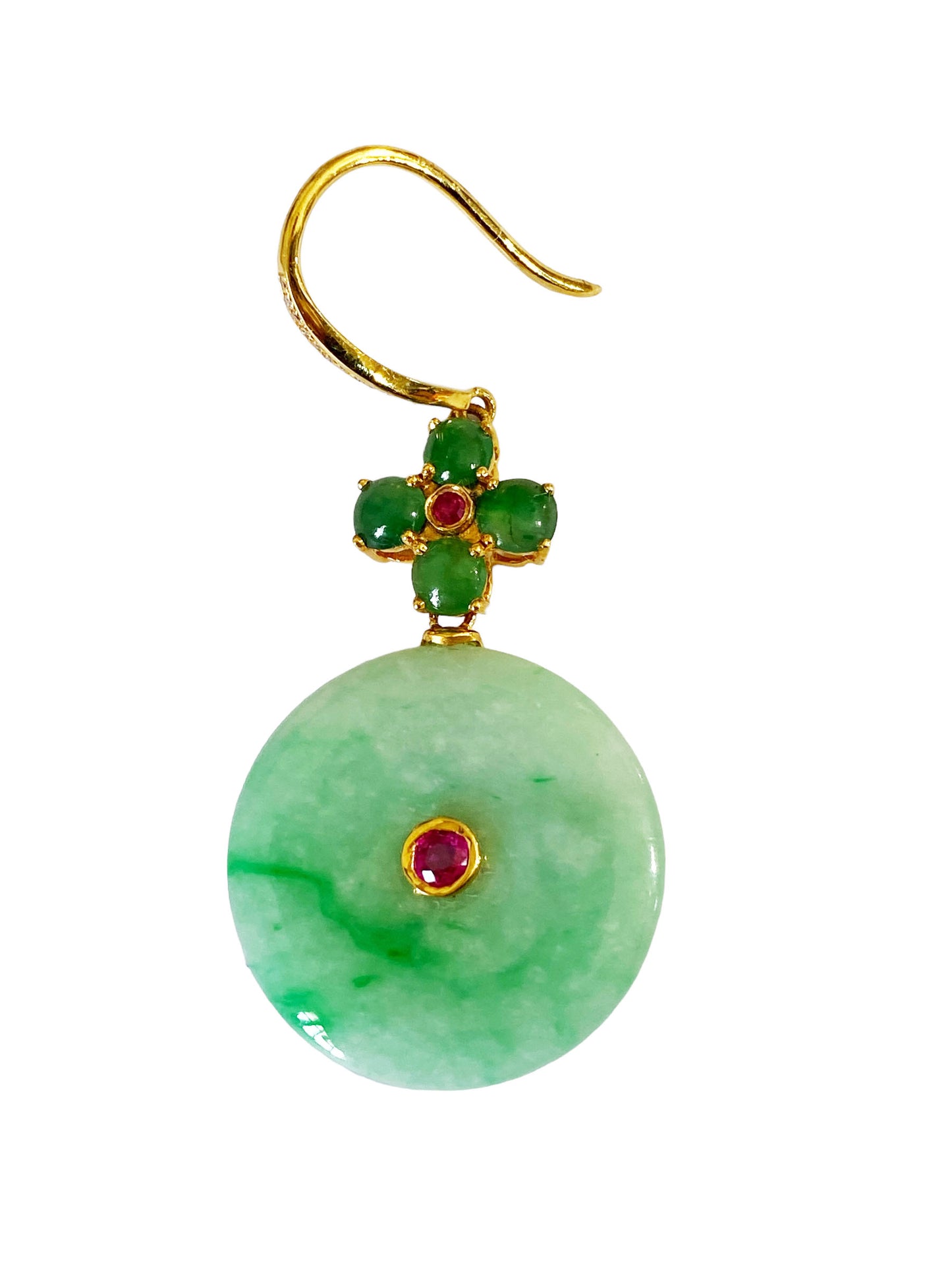 #386 Superb  18k Gold Jadeite Jade art Deco Earrings w/Rubi /Diamond