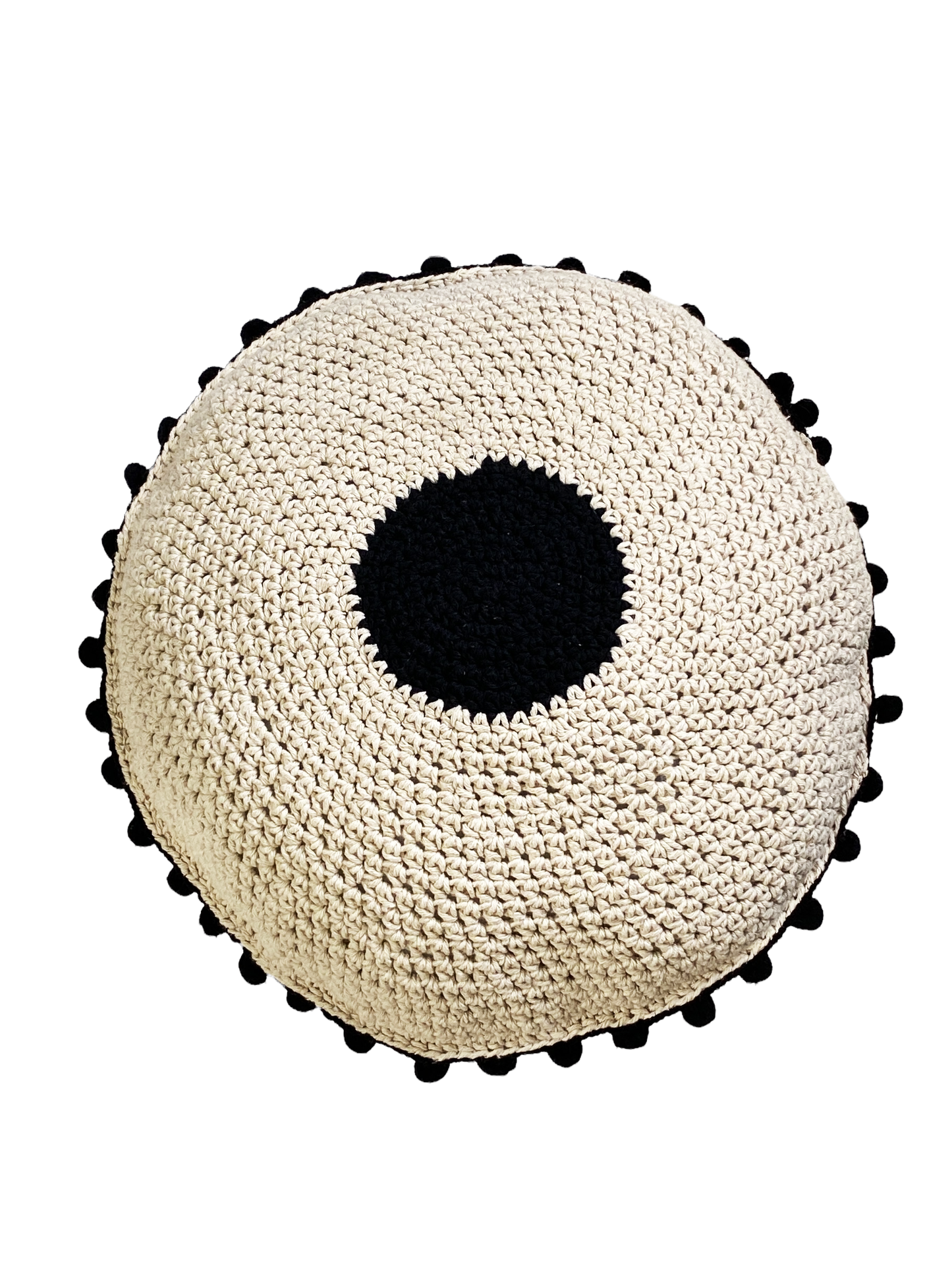 #4628 Handmade Round Crochet Pillow With Decorative Tassels