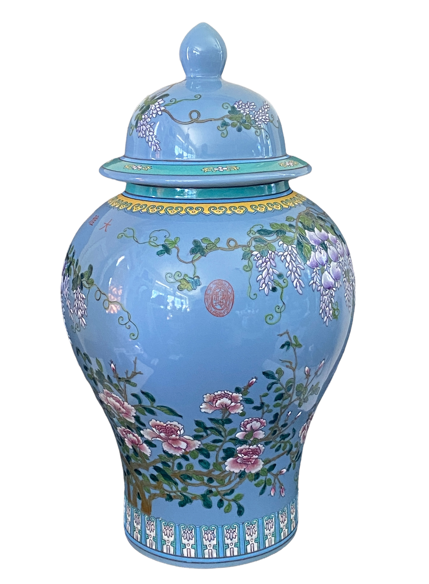 #3206 Large Chinoiserie Famille Rose Ginger Jar 23.5" H