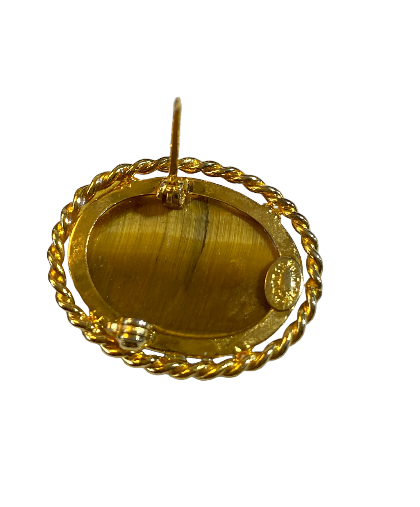 #5044 Vintage 12K Gold Filled Hallmarked Oval Shape Tiger's Eye Stone Brooch