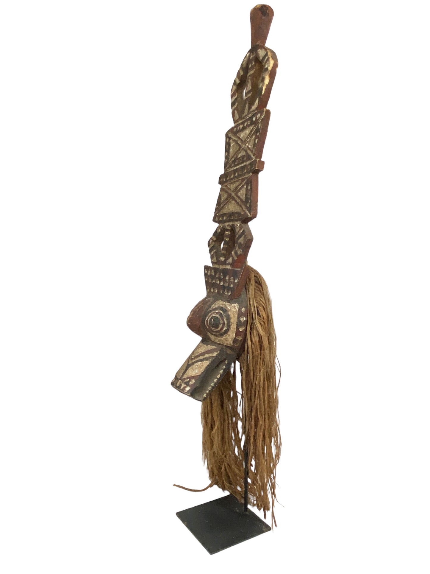 #5471 Rare Vintage Tribal Nuna Antelope Mask Burkina Faso w/Iron Stand 54" H