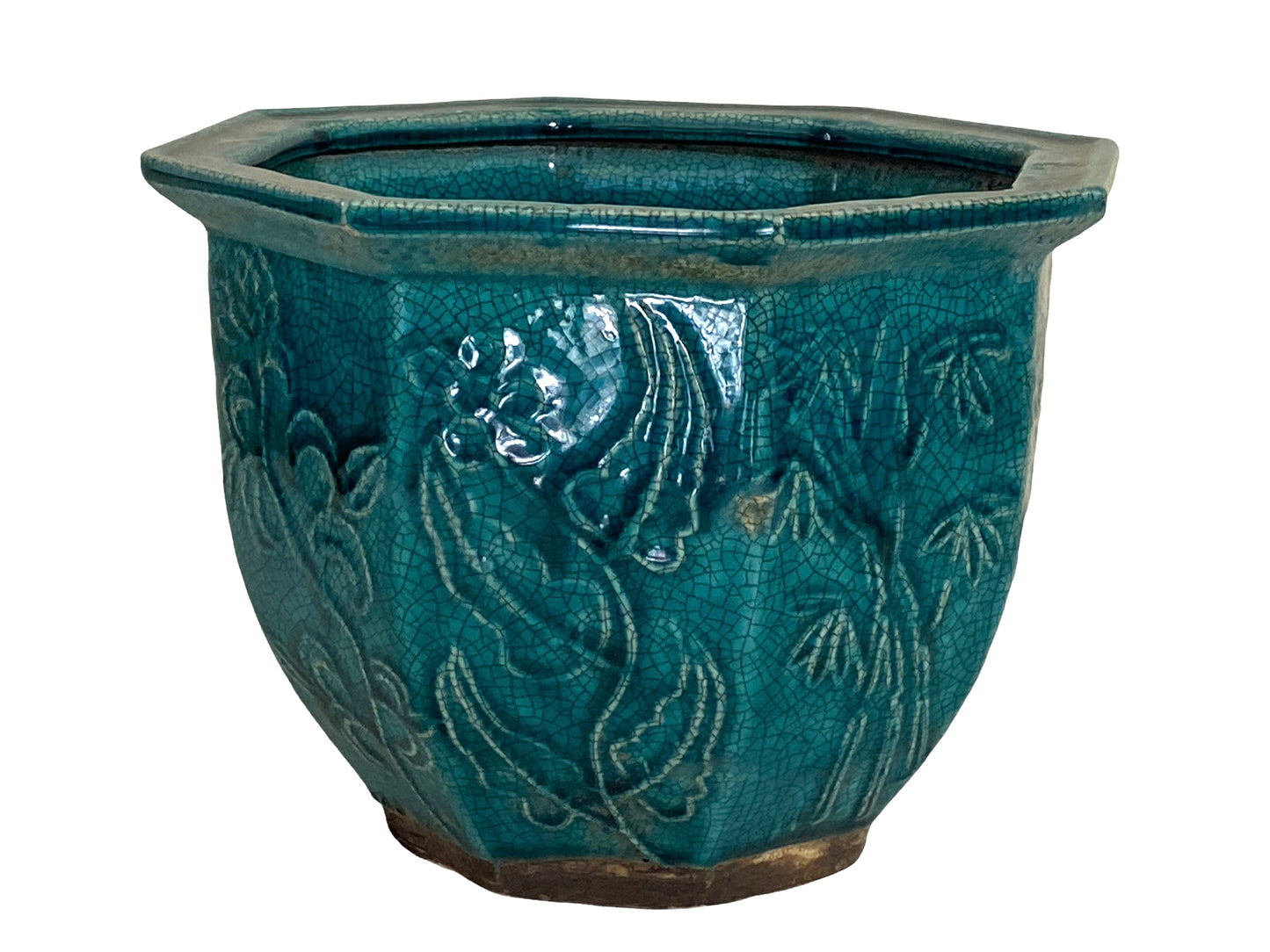 #4495 Chinoiserie Celadon Glaze Porcelain Cachepot /Planter