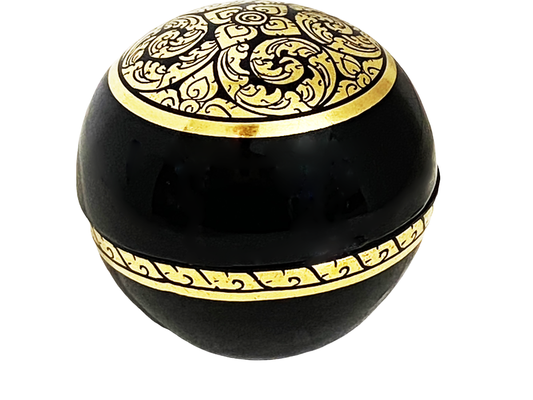#4179 Black Lacquer Wood Thai Decorative Round Box
