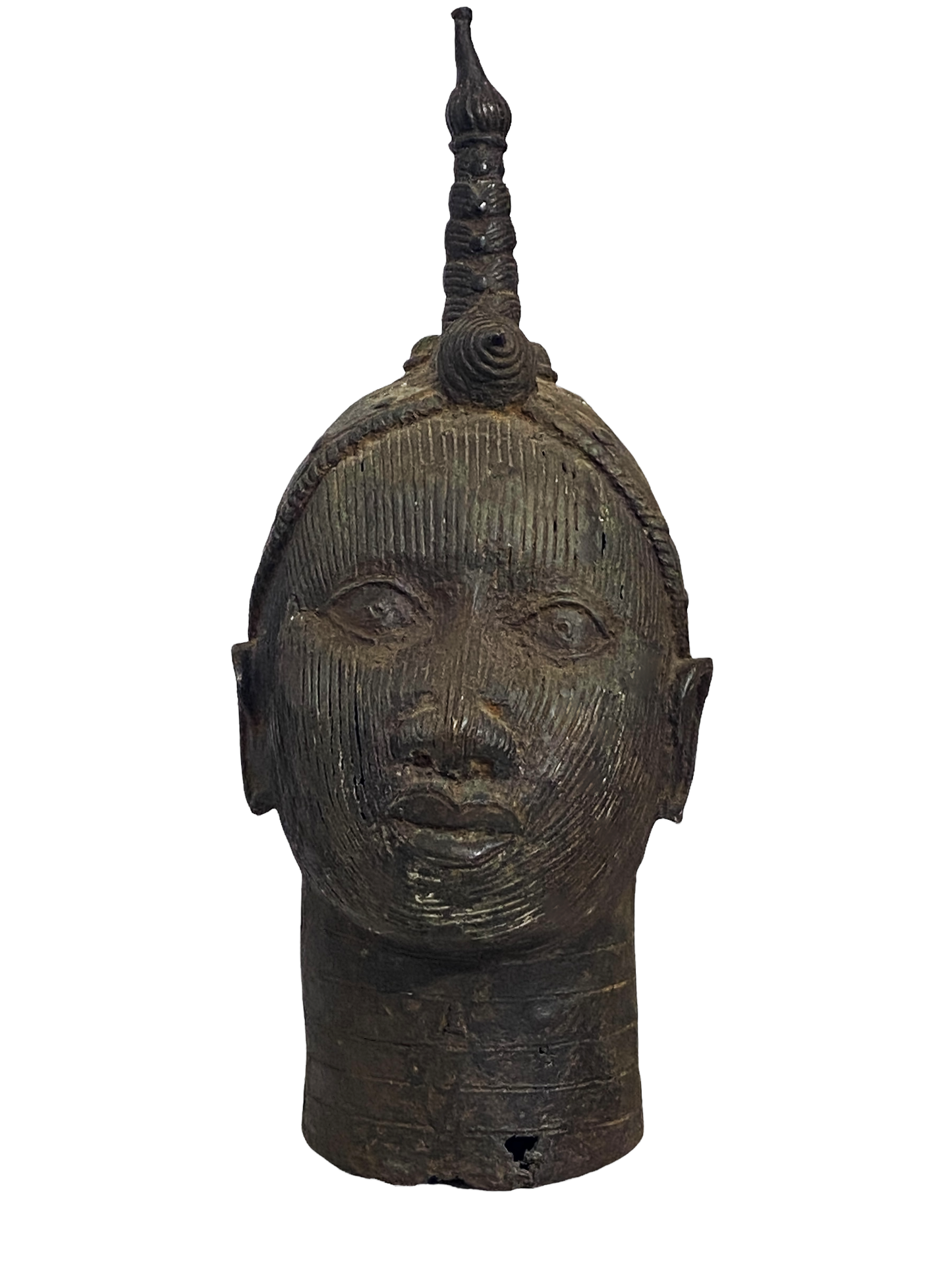 #4183 Superb Old LG  Benin Bronze  Head of Oba Nigeria African 17" H