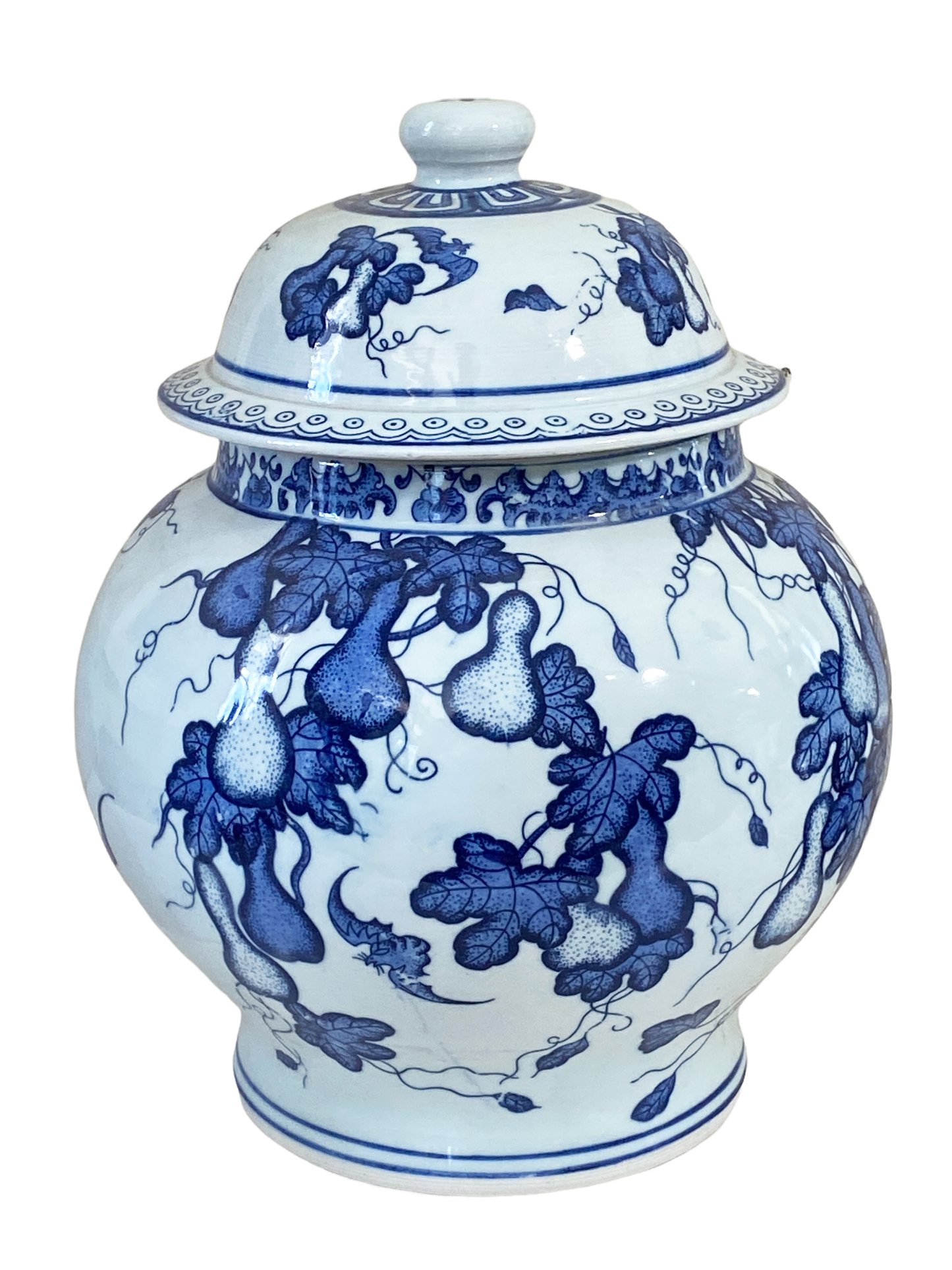 #3249 Chinoiserie Blue and White Porcelain Ginger jar 12" H