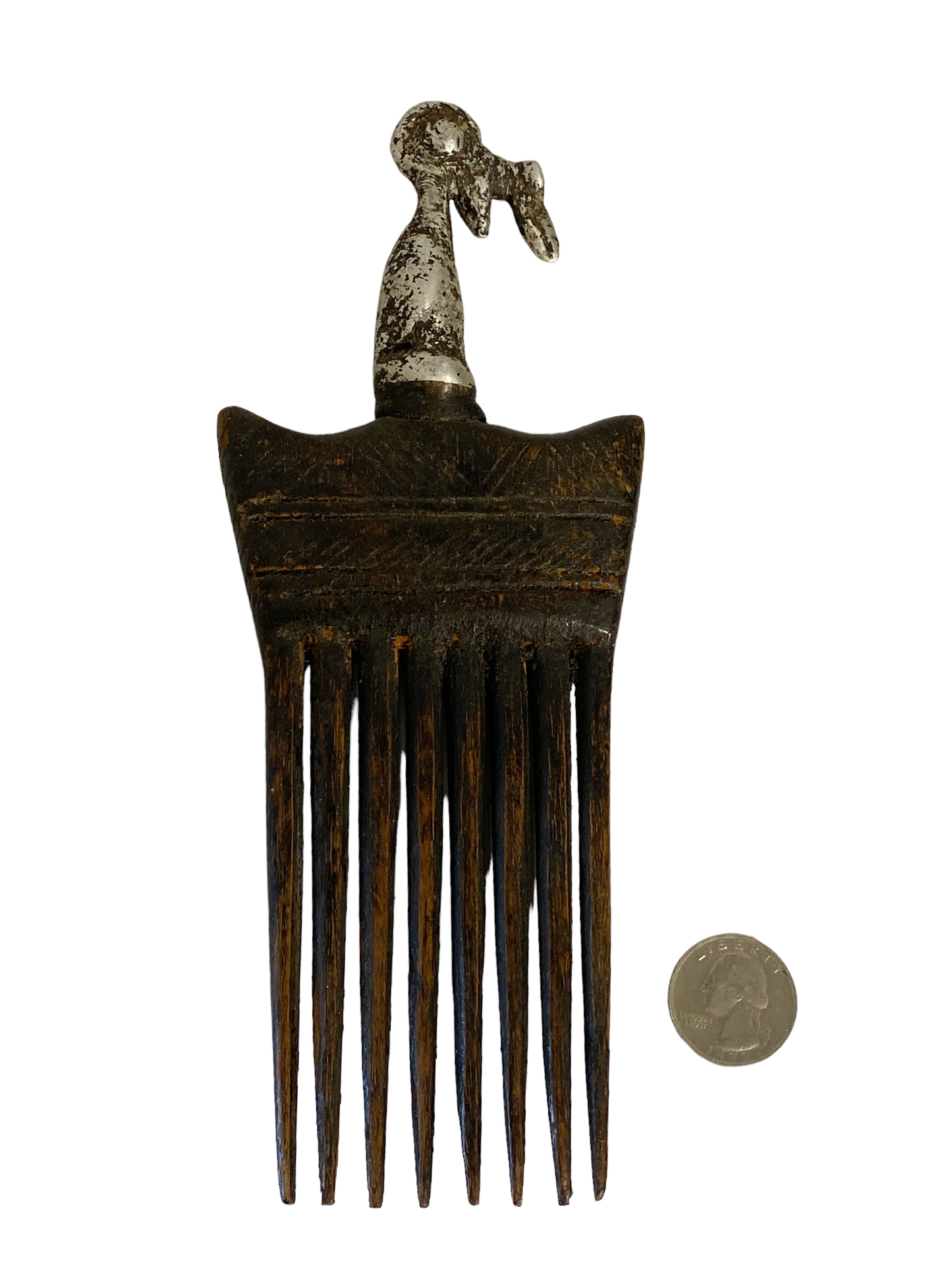 #731 African Baule I.Coast Comb W/ Bird Head Sculpture 8.25 " h