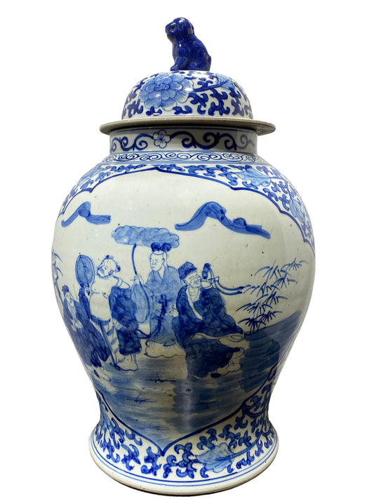 #5408  Chinoiserie  LG Blue and White Porcelain Ginger Jar 23" H
