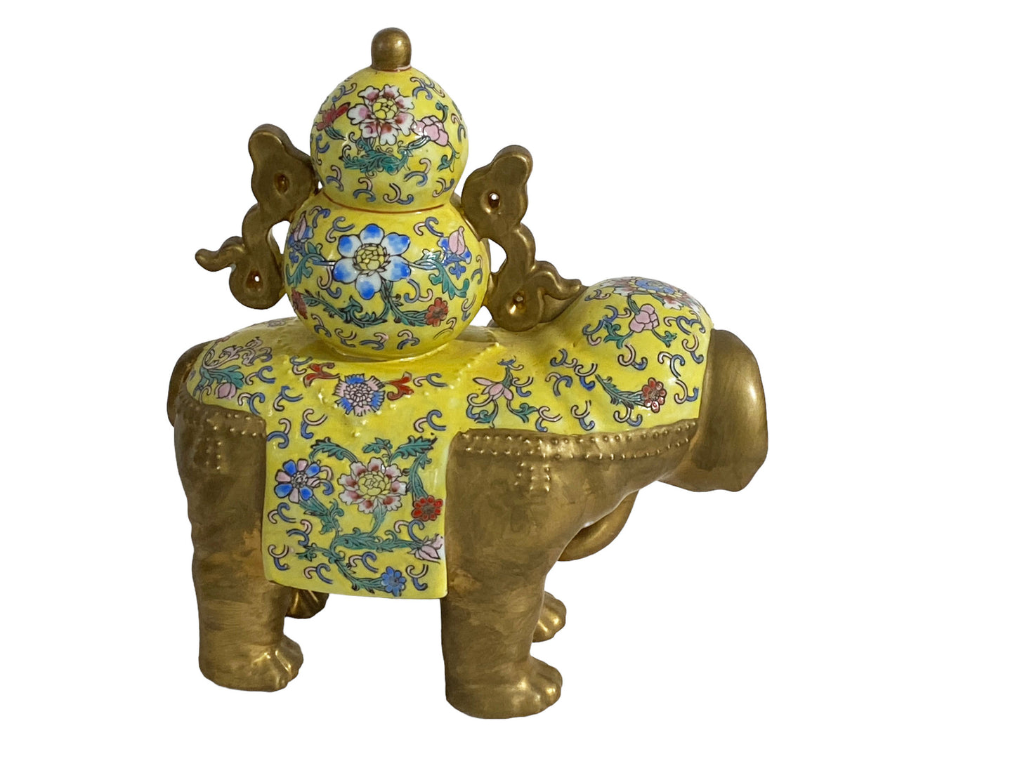 #5466 Chinoiserie Famille Jaune Style Elephant Holding the wealth pot