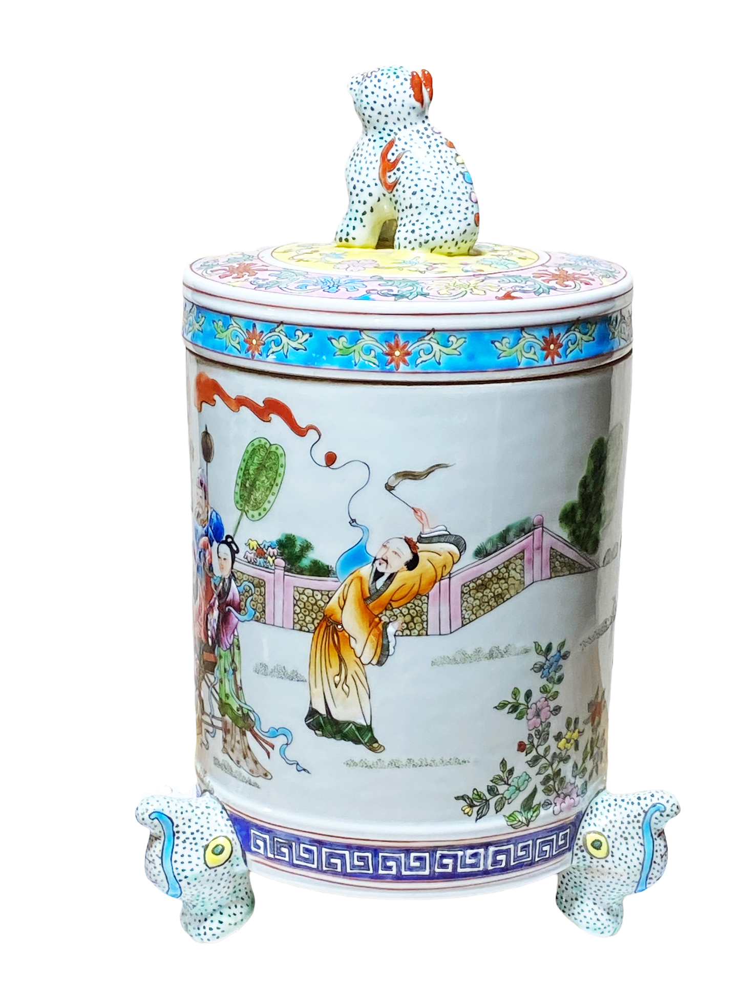 # 4820 Stunning  Chinoiserie Famille Rose Porcelain Tea Canister 13" H