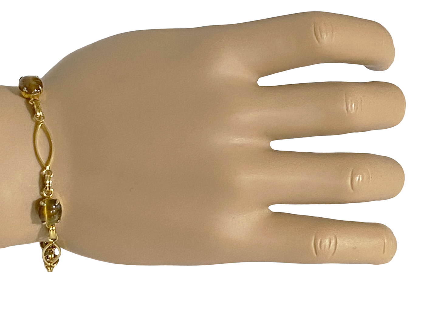 #5045 Vintage 12K Gold Filled Hallmarked Oval Shape Tiger's Eye Stones Bracelet
