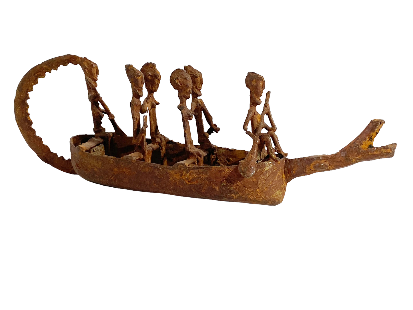 #410 Dogon Bronze  crocodile Boat w/ figures , Mali.