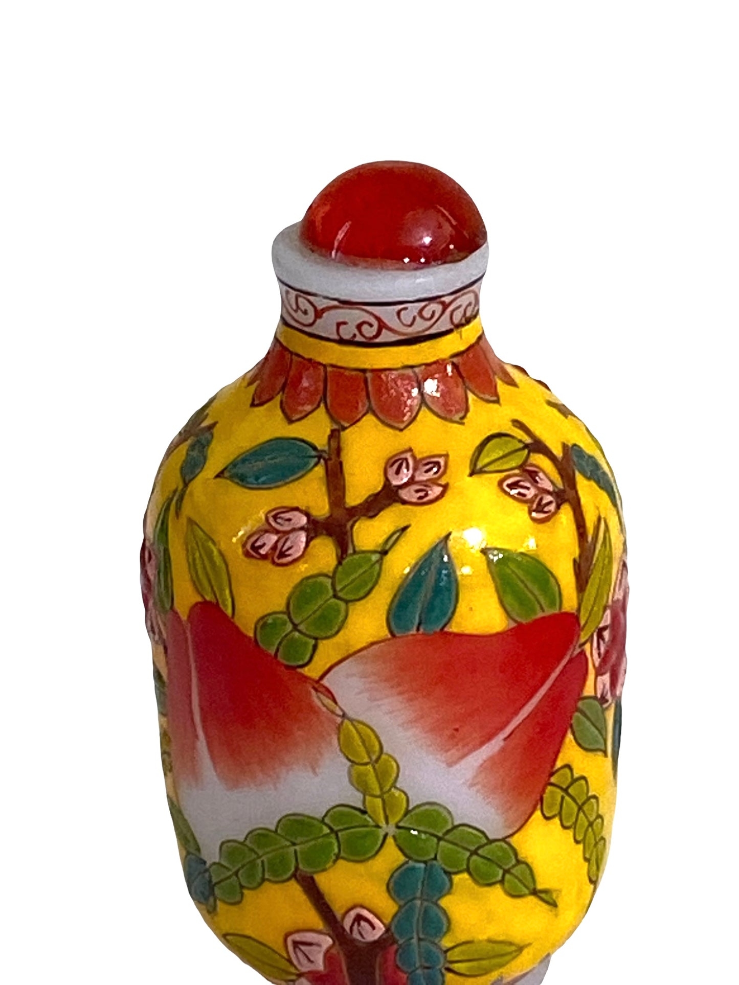 #5947 Chinoiserie Overlay Carved Peking Glass  Snuff Bottle