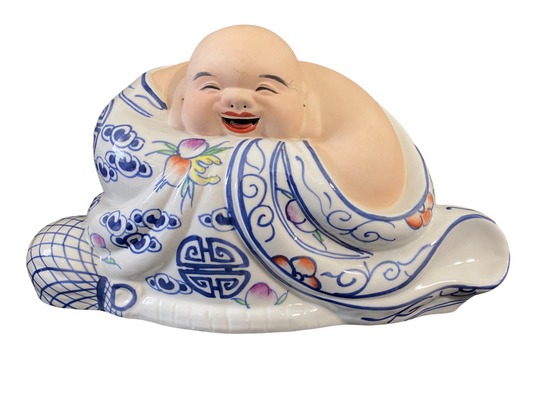 #4706 Chinoiseire B & W Porcelain Laughing Buddha 16" W