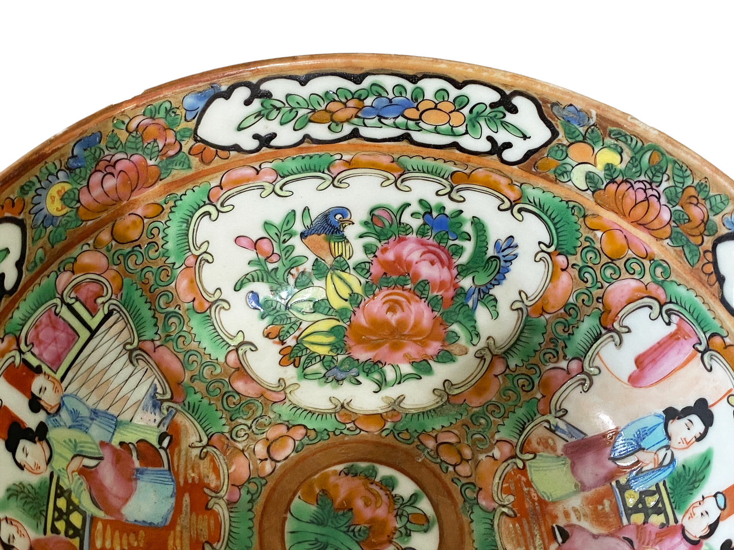 #4714 Antique Chinese Export Porcelain Rose Medallion Bowl 6" D
