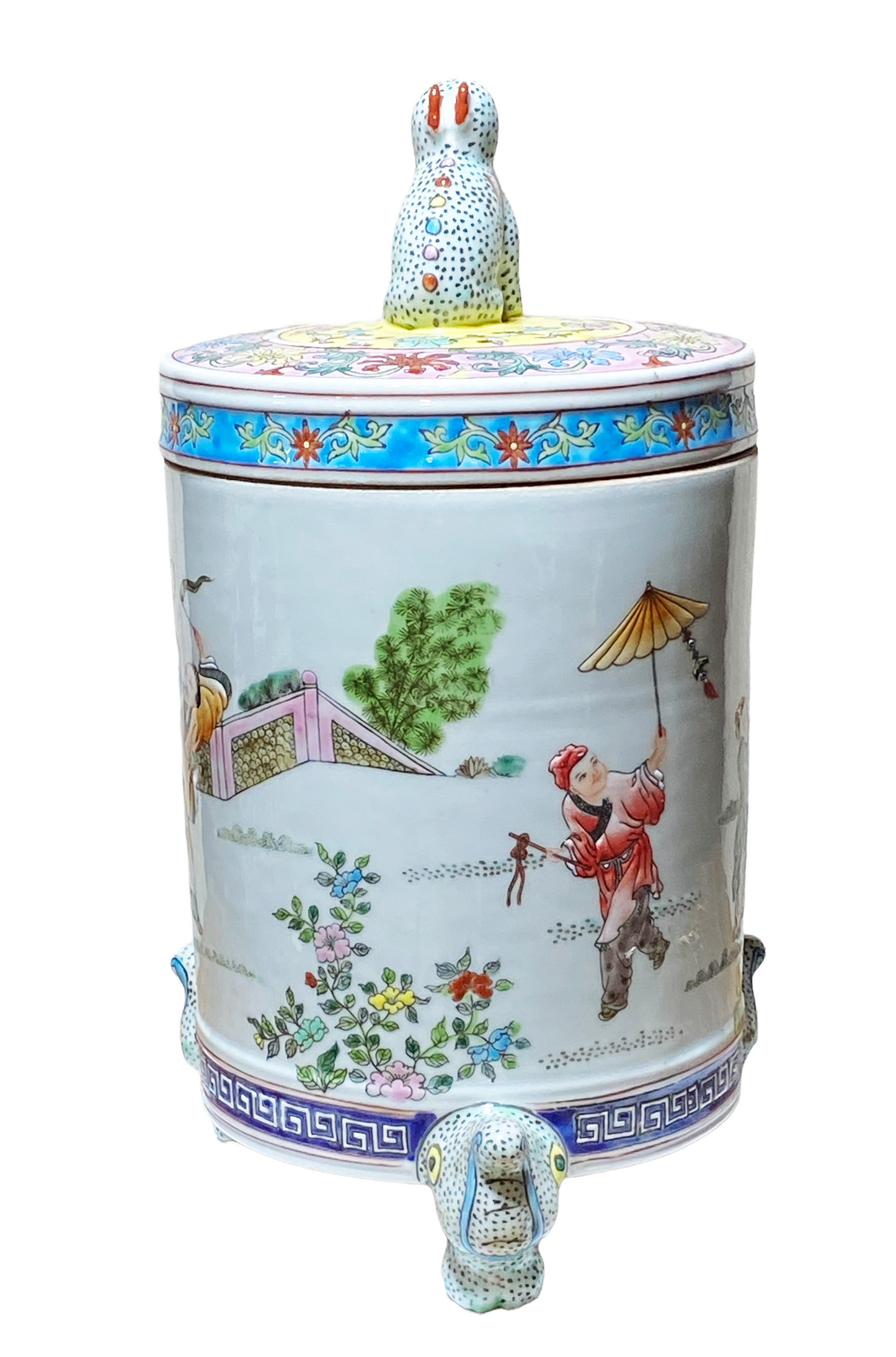 # 4820 Stunning  Chinoiserie Famille Rose Porcelain Tea Canister 13" H