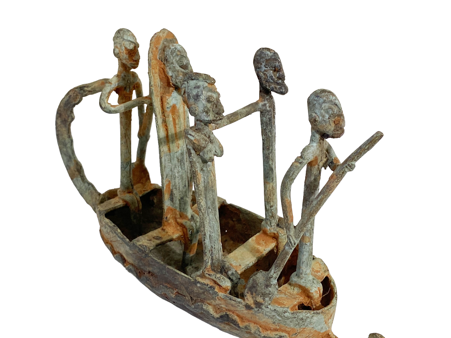 #4903 Dogon Bronze Pirogue  Crocodile Boat W/ figures , Mali.