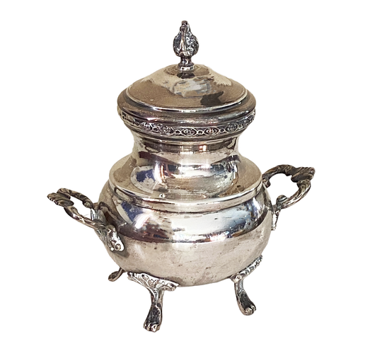 #3666 Egyptian English Style  Silver  Lidded Sugar Bowl 6.25" H