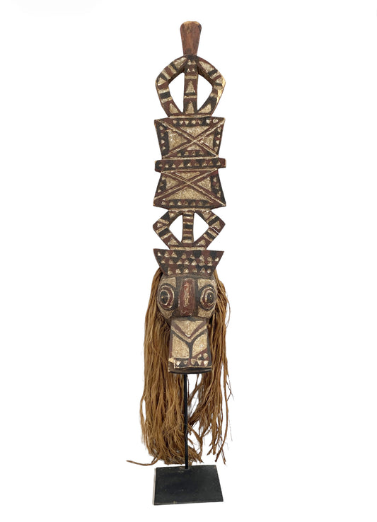 #5471 Rare Vintage Tribal Nuna Hyena  Mask Burkina Faso w/Iron Stand 54" H