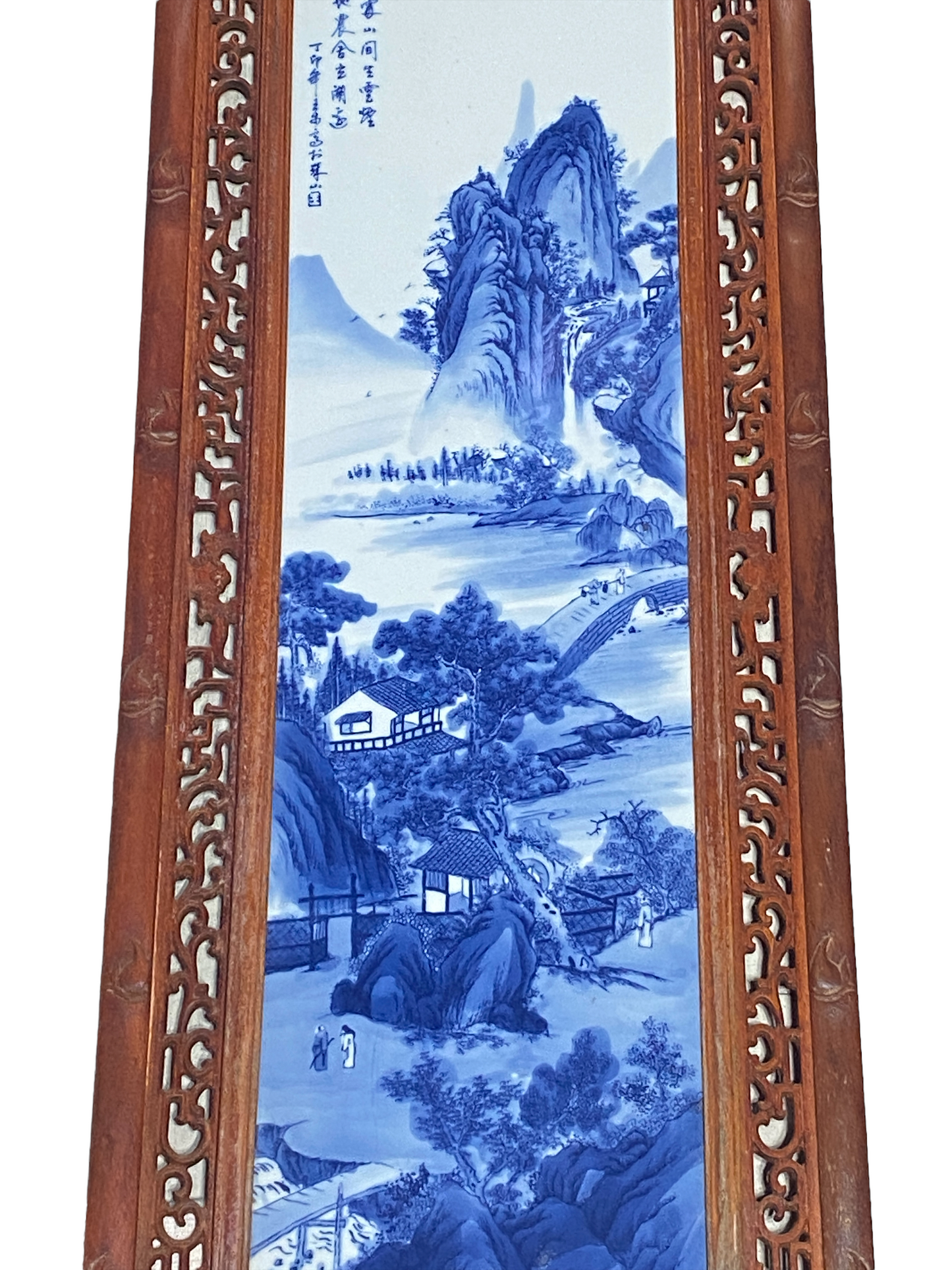 #4453  Superb LG Chinese  Blue and White Porcelain Wood Panel 49.25" H