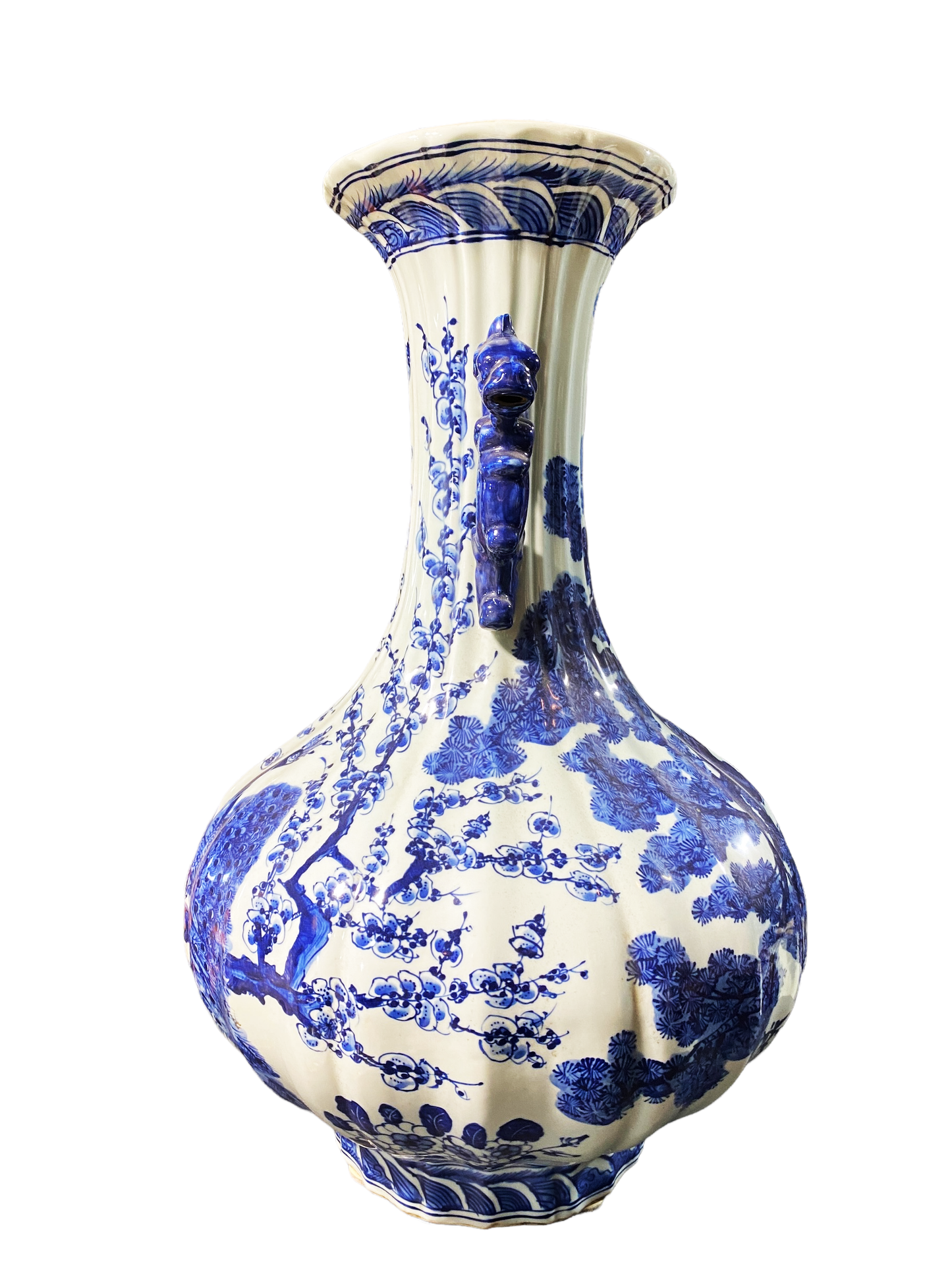 #2175 Chinoiserie Porcelain Blue & White Onion Shape Vase