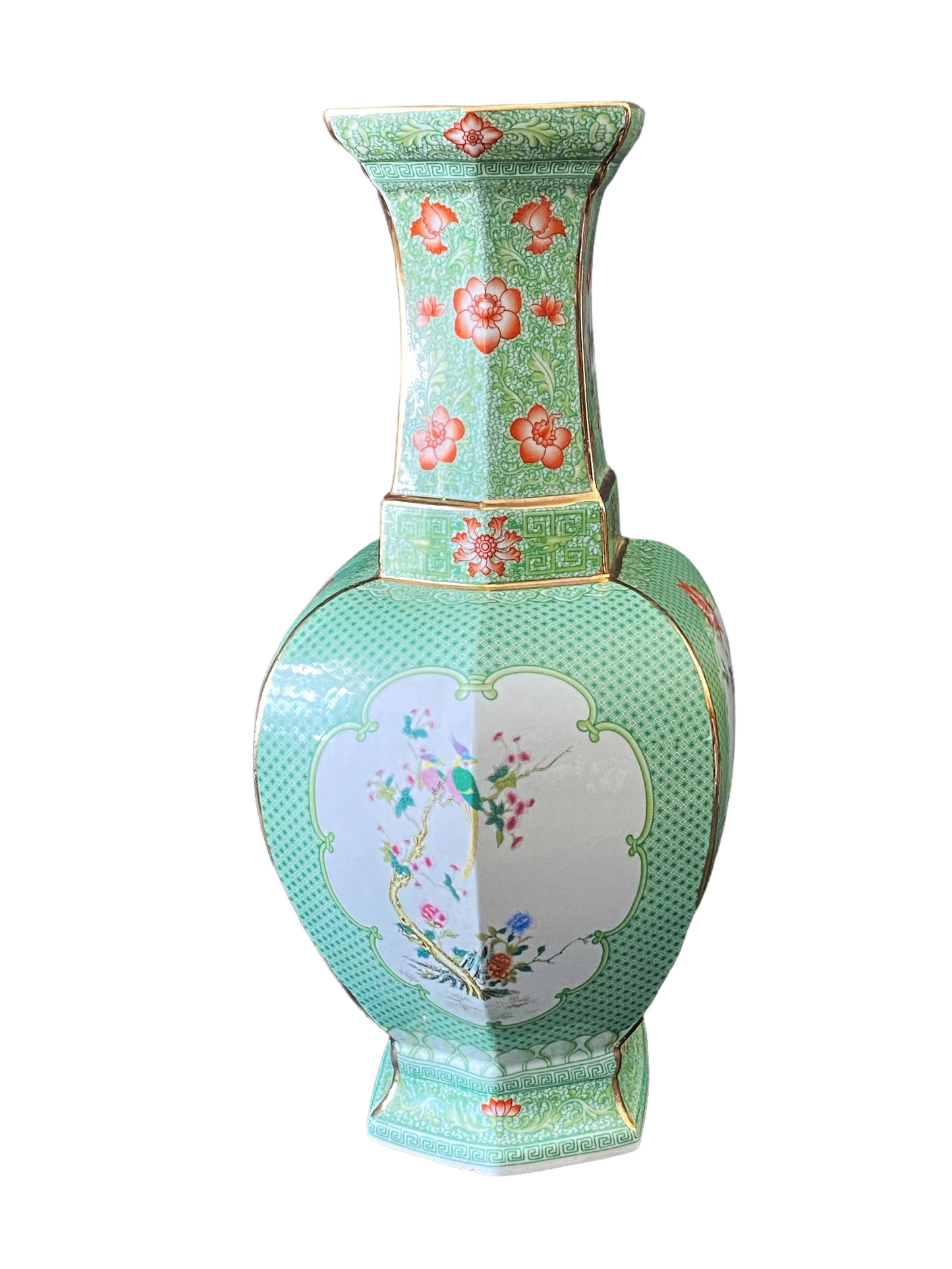 #3199 Chinoiserie Porcelain Famille Verte Style Vase 19.5" H
