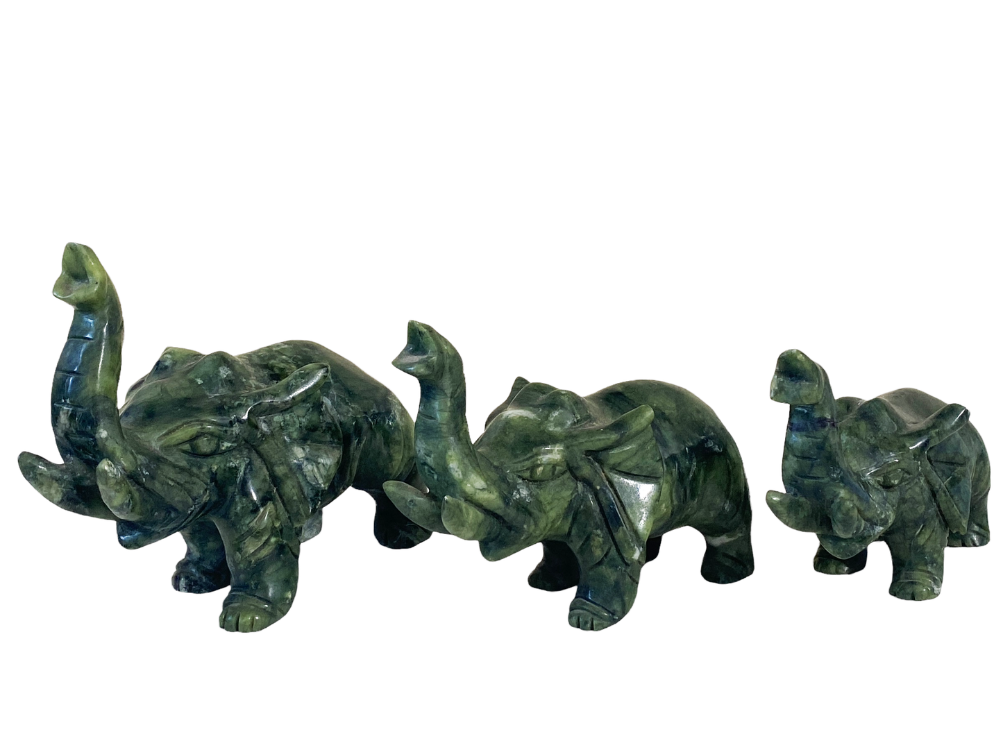 #4829 Chinoiserie Soap Stone Jade Color Set of Three Elephants