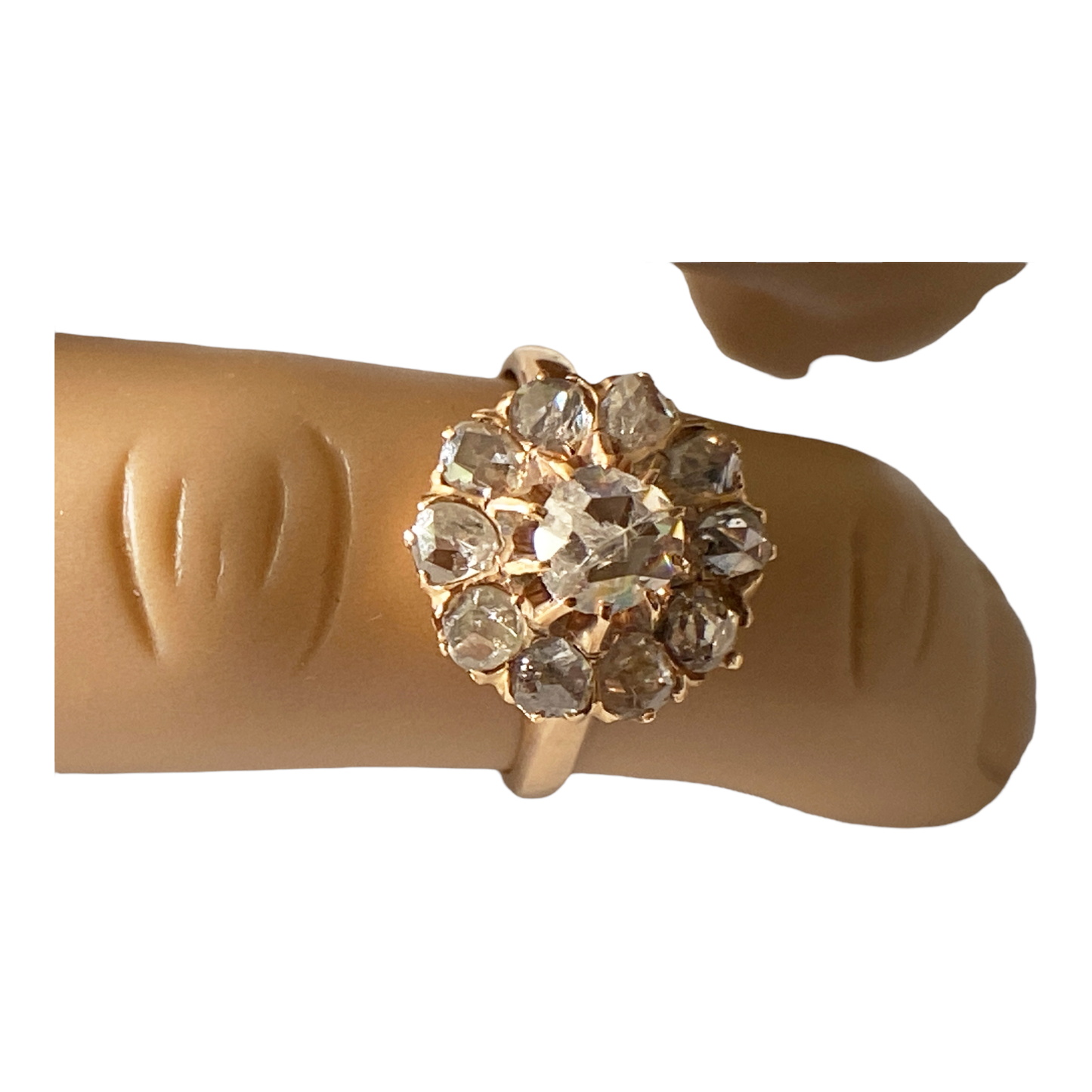 #4867 Superb Old 14K Yellow Gold Rose Cut Diamond Ring size 5 3/8