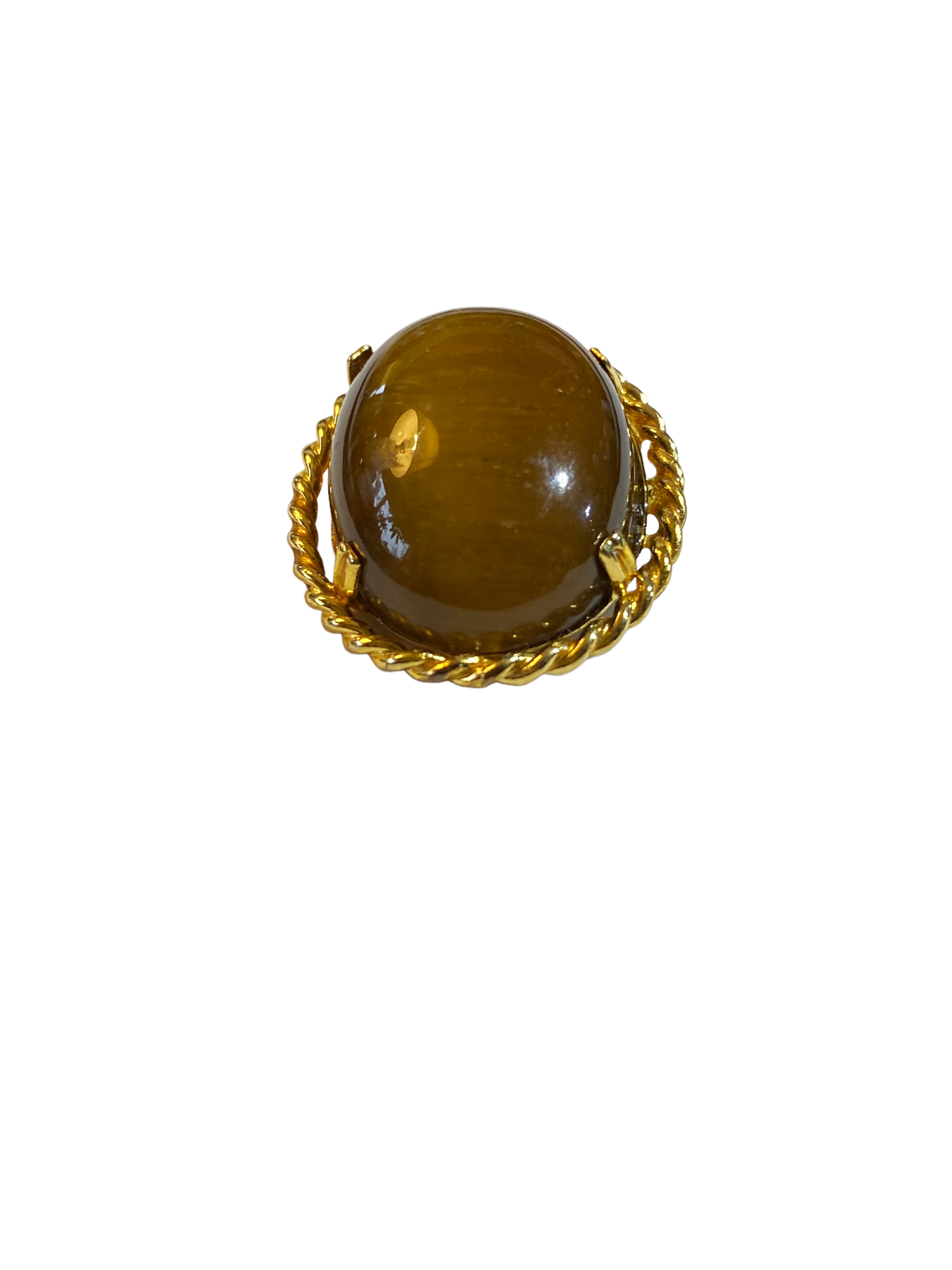 #5044 Vintage 12K Gold Filled Hallmarked Oval Shape Tiger's Eye Stone Brooch