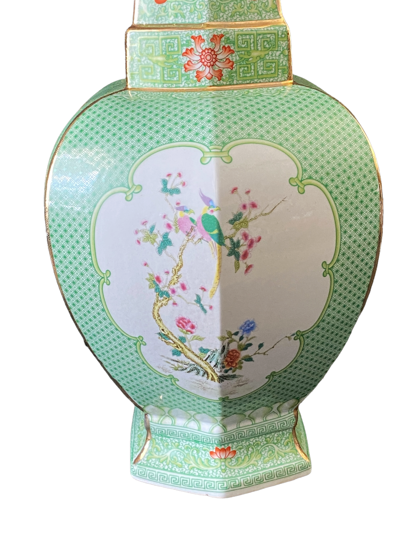 #3199 Chinoiserie Porcelain Famille Verte Style Vase 19.5" H