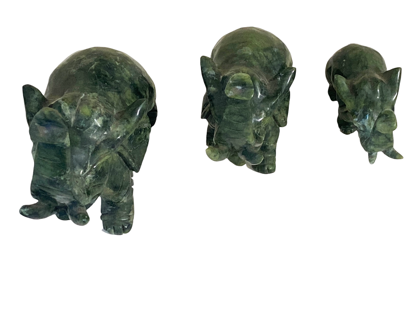 #4829 Chinoiserie Soap Stone Jade Color Set of Three Elephants