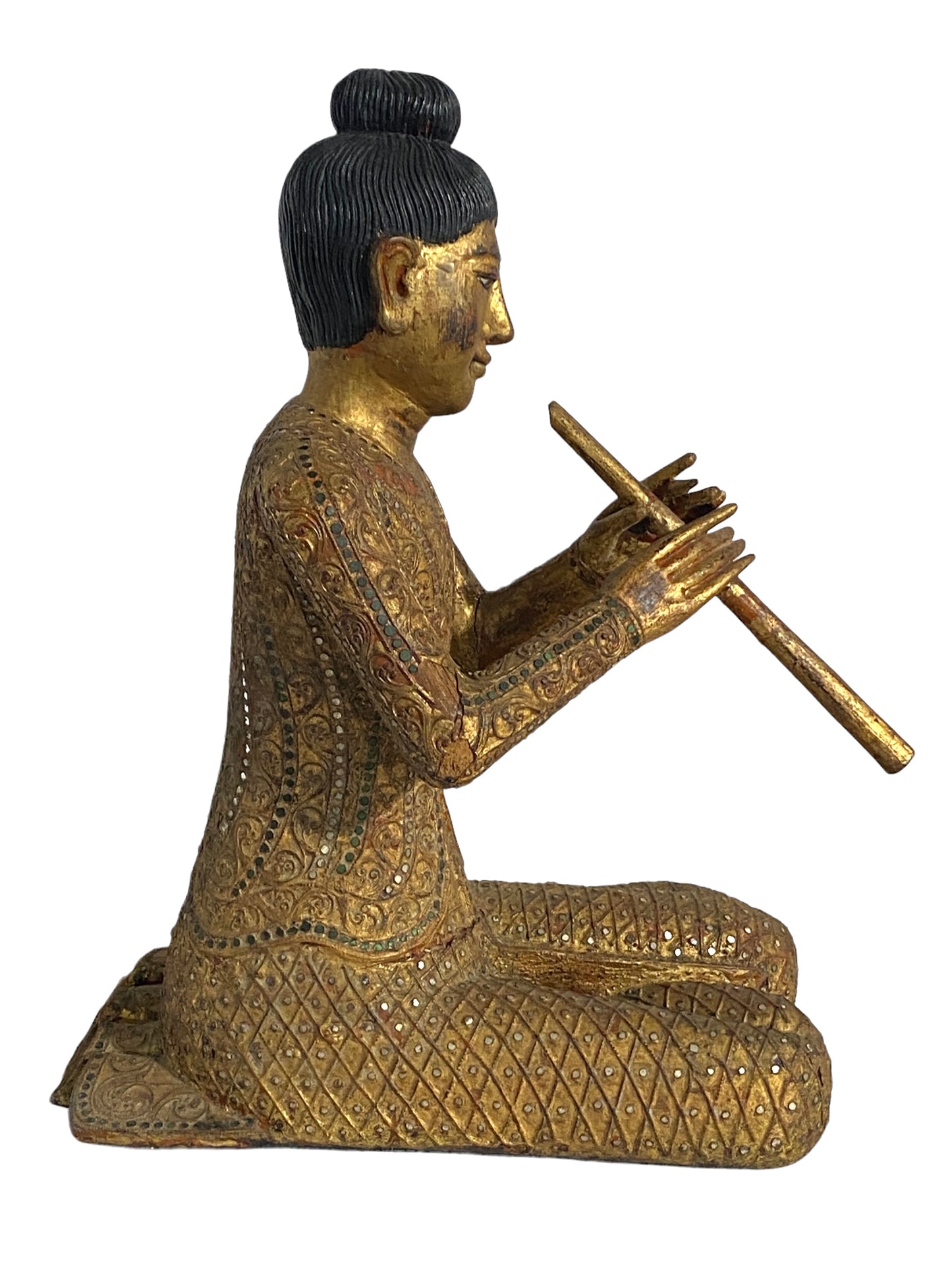 #5010 Old Circa 1900 Temple Thai Siamese Musician Male Figure 20" H