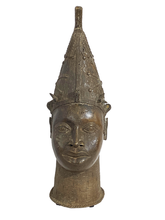 #3844 Large  Benin Bronze  Head of a Queen Nigeria 21.5" H