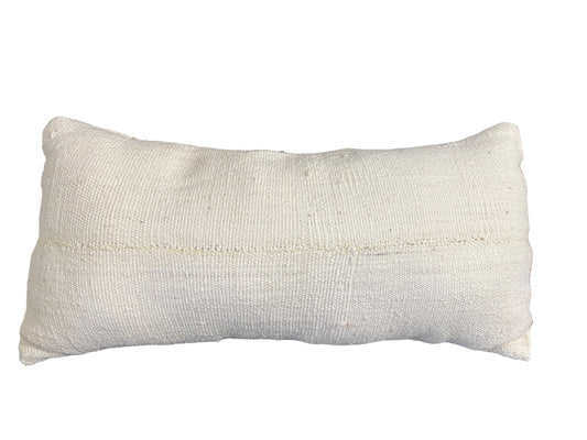 #5248 Lumbar Mud Cloth Bogolan Solid White Pillow African Mali 19" W