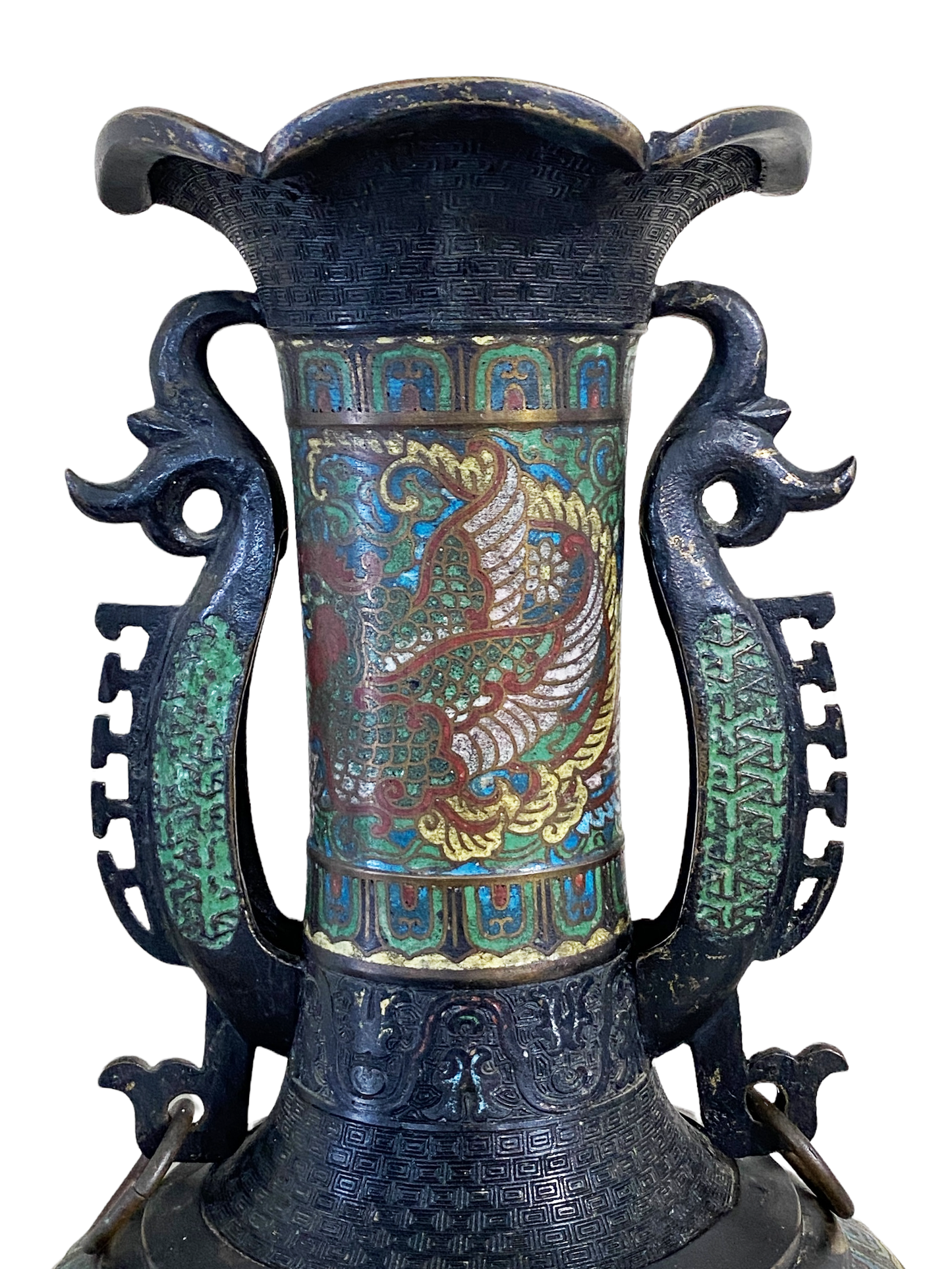 #4690 Superb 19th c Asian Enamel Bronze Vase 24" H