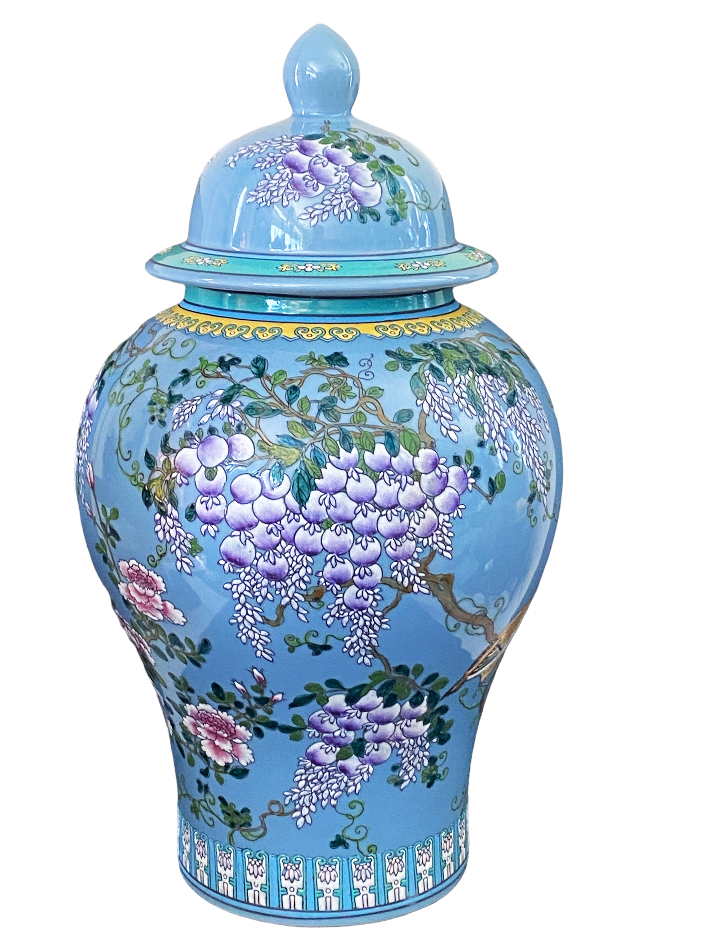 #3206 Large Chinoiserie Famille Rose Ginger Jar 23.5" H