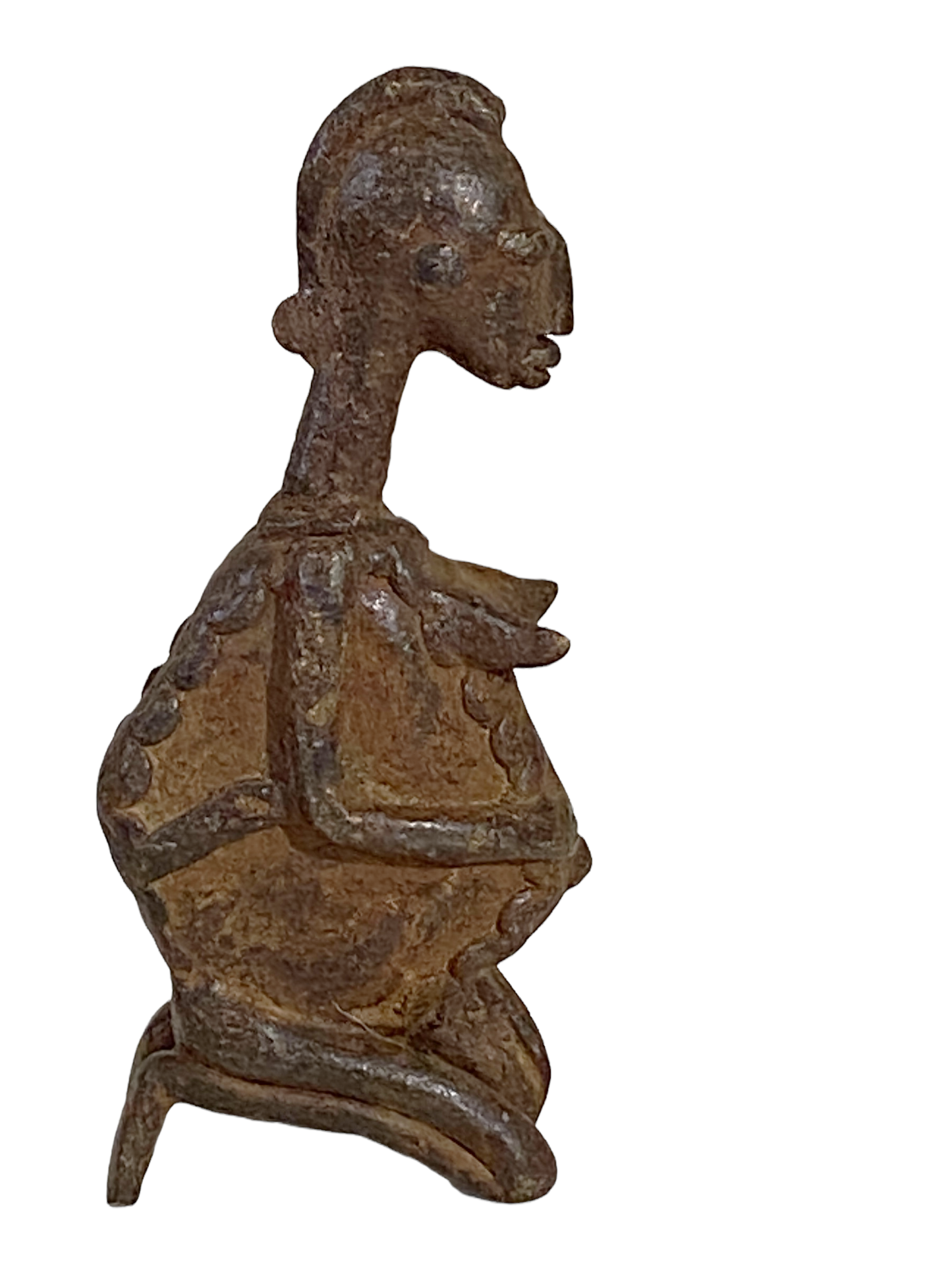 # 4810 African Old Dogon Bronze Figure of a Seating female Mali 5" h
