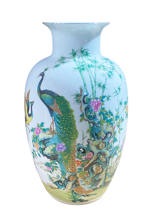 #3141 Chinoiserie Porcelain Egg Shell Vase 14" H