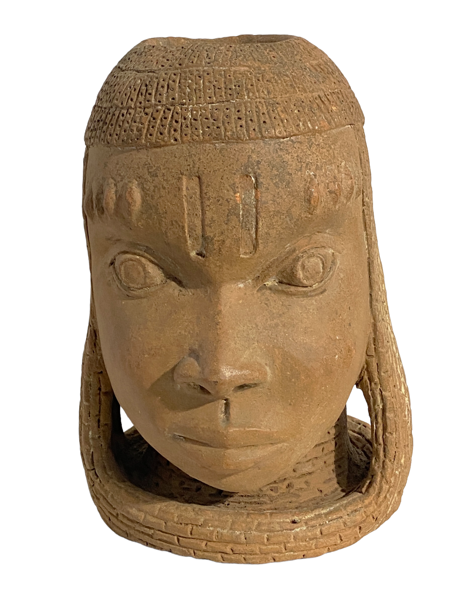 #707 Superb Large Ife Clay / Terracotta Oba Head  Edo People Nigeria African 12.5" H