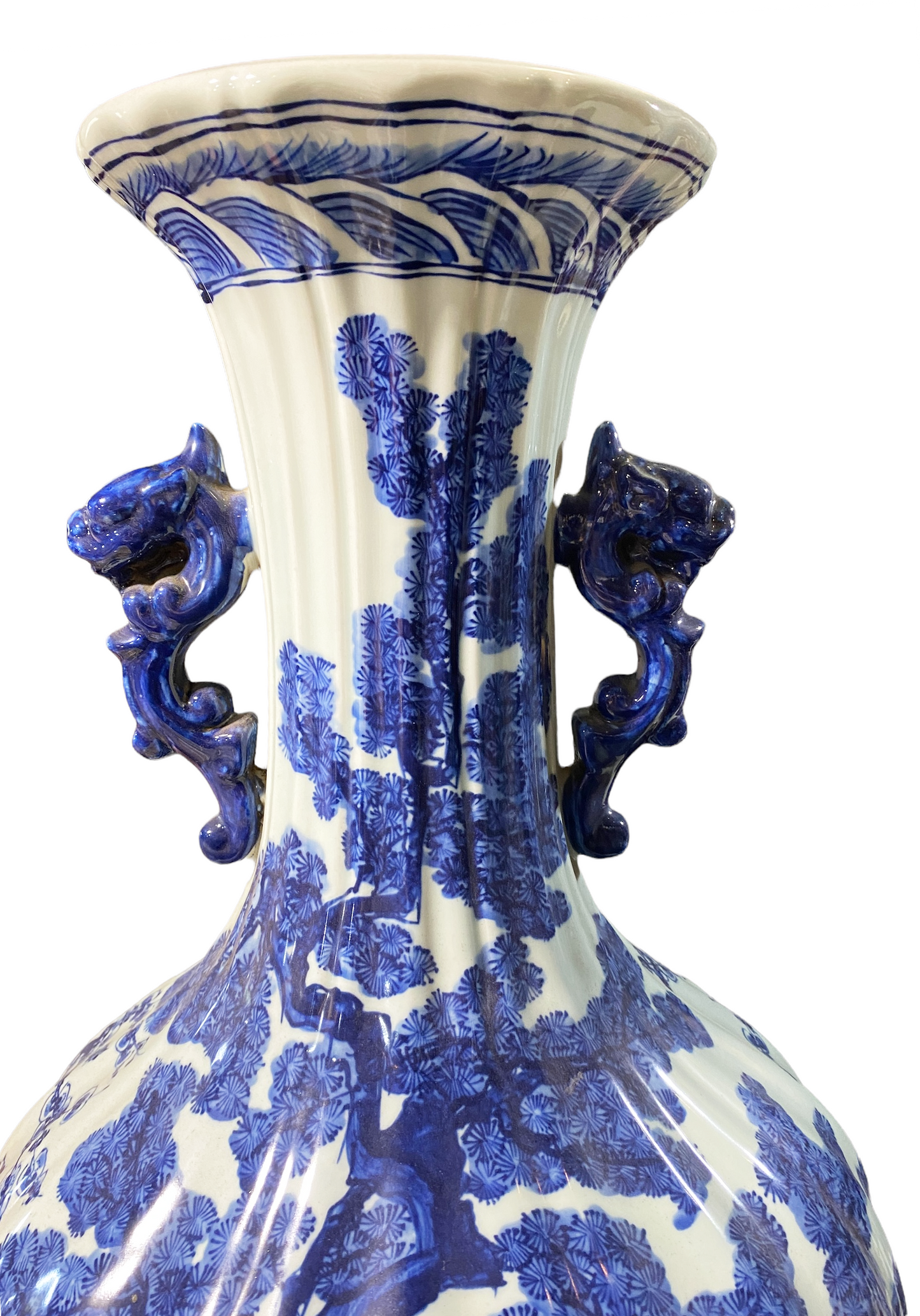 #2175 Chinoiserie Porcelain Blue & White Onion Shape Vase