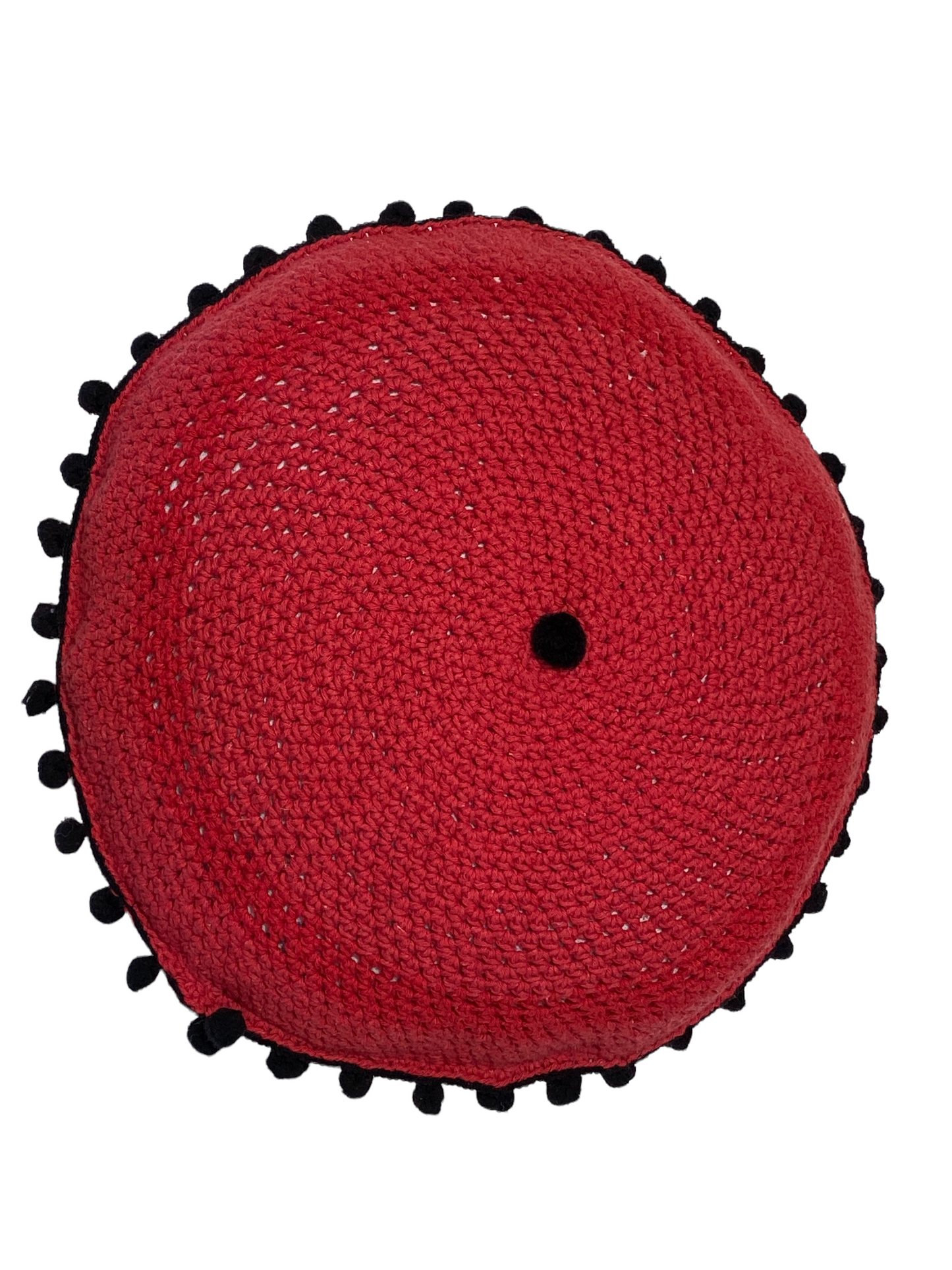 #4720 Handmade Round Crochet Pillow With Decorative Tassels